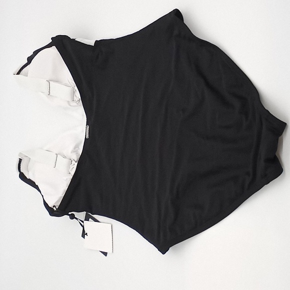 DKNY Plunging Colorblocked One-Piece Swimsuit Black White 8 - Picture 8 of 14